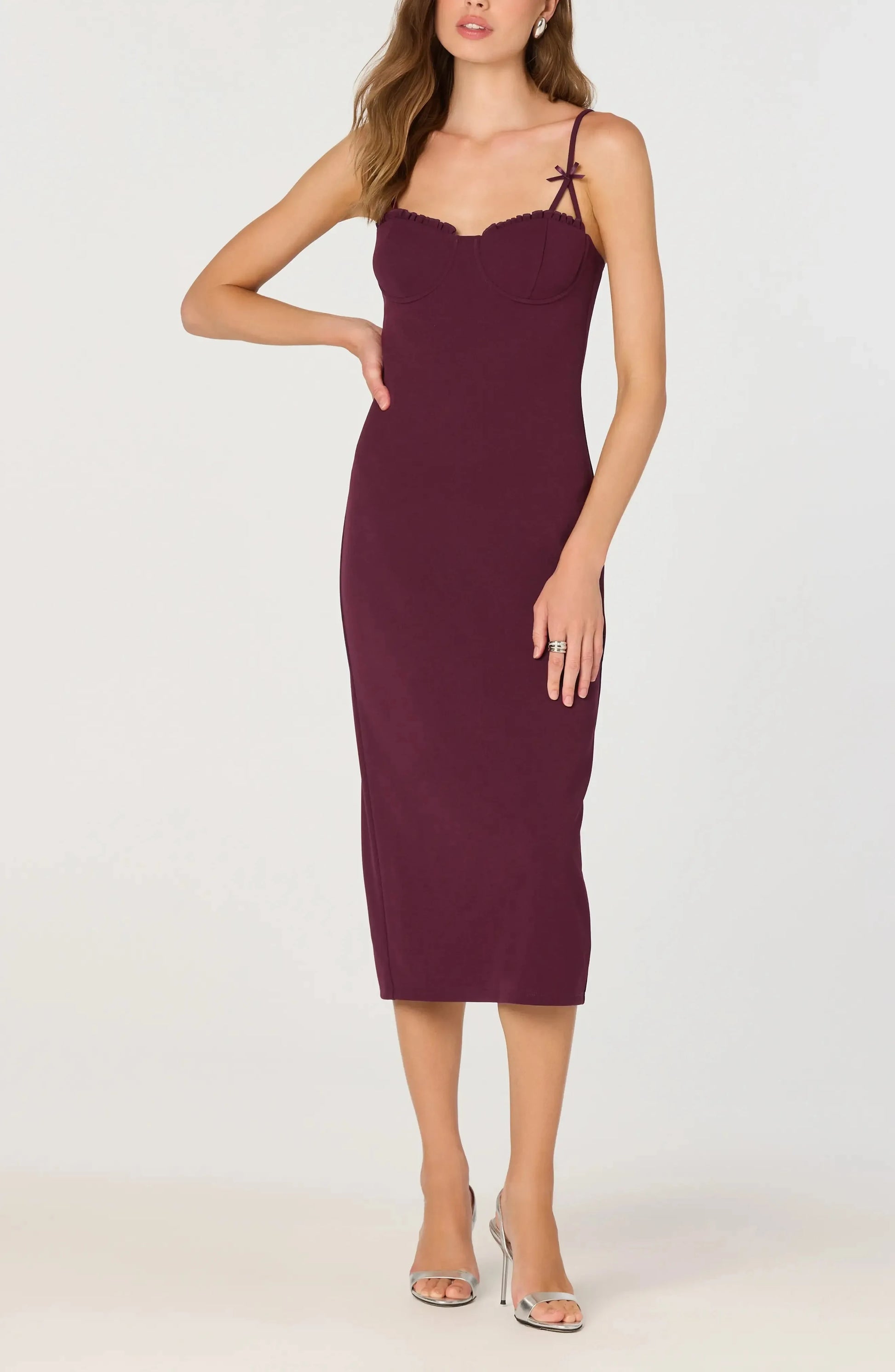 Soft Fitted Sweetheart Spaghetti Strap Zipper Back Midi Length For Adults Evening Dress by YiHuiw