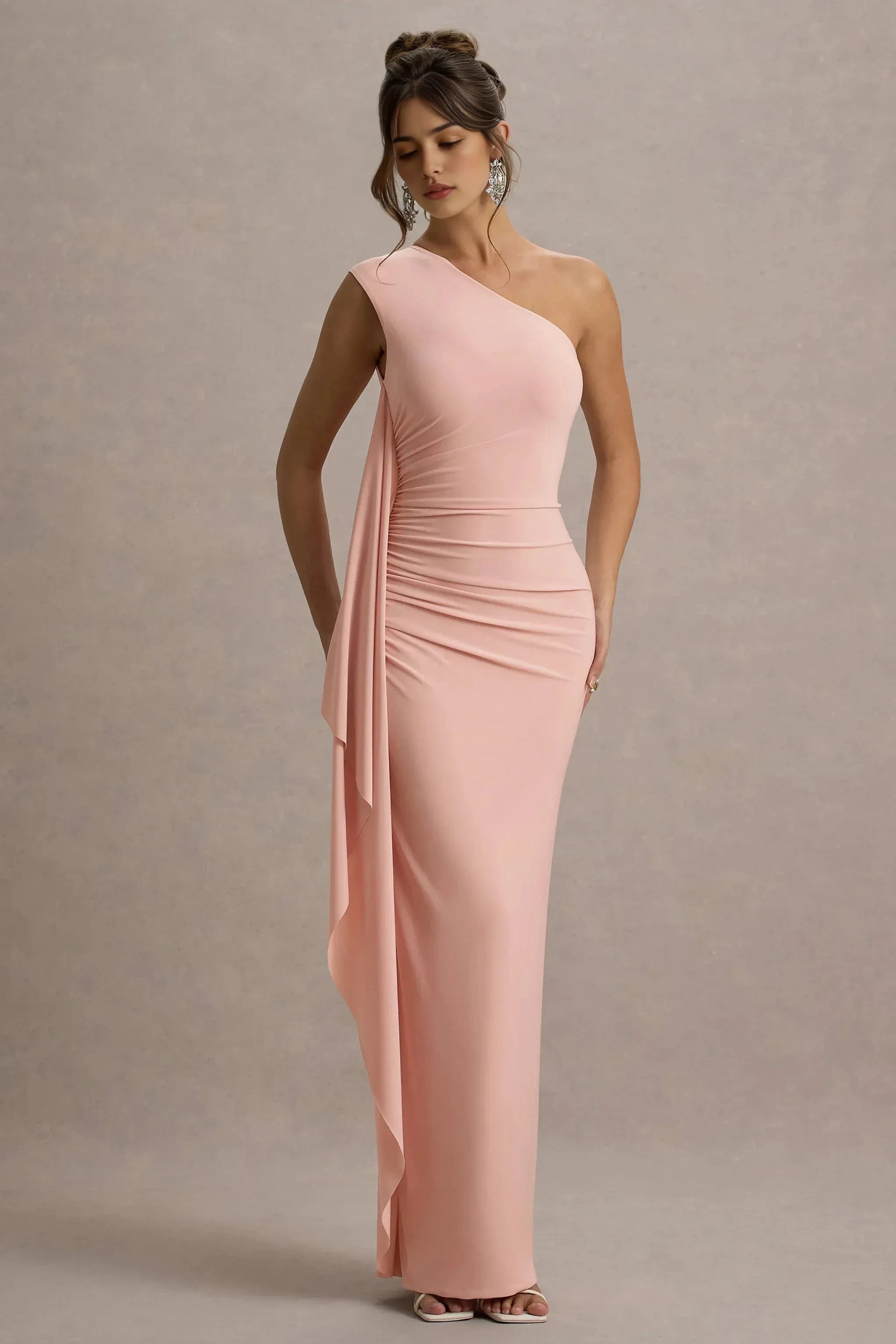 Soft Mermaid One Shoulder Sleeveless Drape Back Floor Length For Ladies Evening Dress by YiHuiw