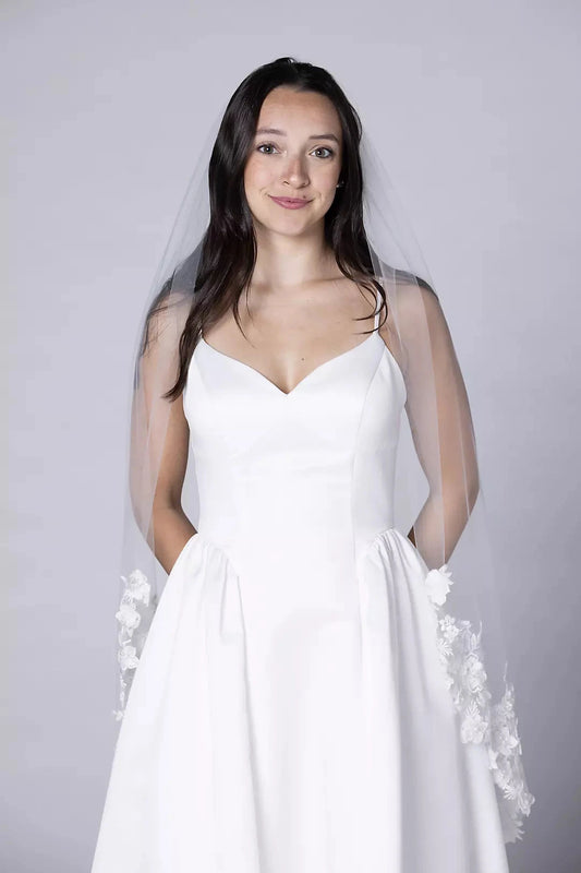 Soft Two-Tiered Fingertip Length Plain Tulle Bridal Veil by YiHuiw