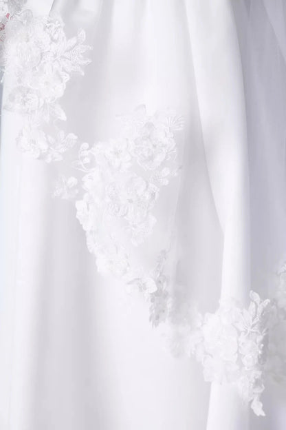 Soft Two-Tiered Fingertip Length Plain Tulle Bridal Veil by YiHuiw
