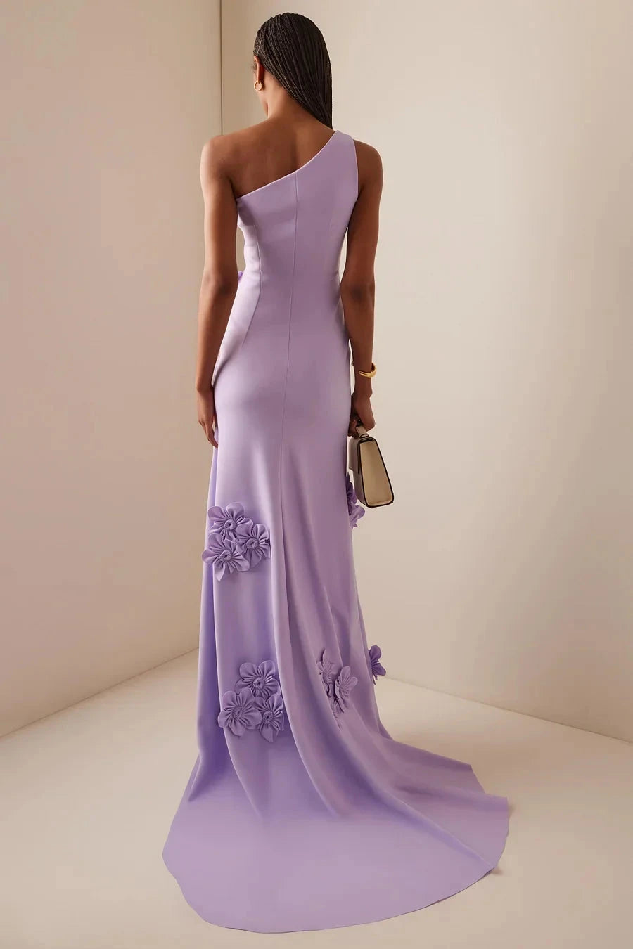 Solid 3D Flower Skew Collar Maxi Dress simple gentle atmospheric and unique desi Bring summer colors to enhance whiteness by YiHuiw