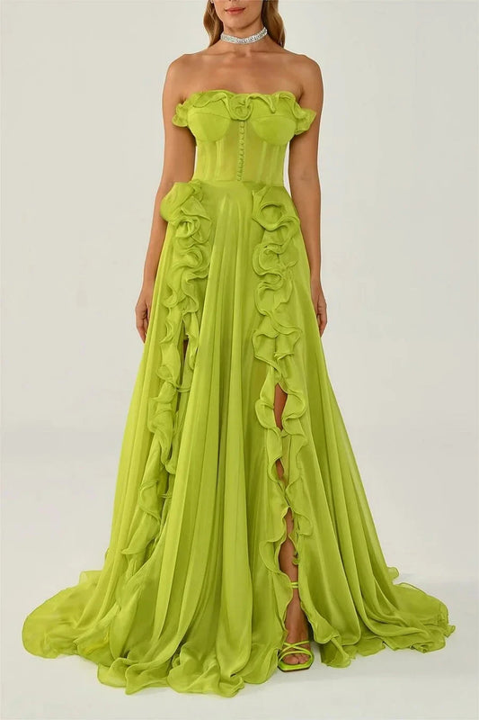 Solid Frill Sweetheart Neck Sleeveless Maxi Dress simple gentle atmospheric and unique desi Bring summer colors to enhance whiteness by YiHuiw