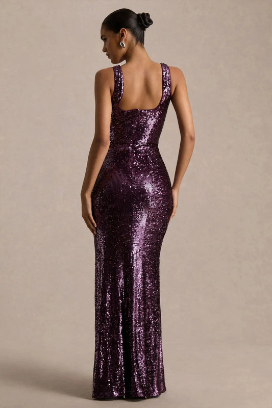 Sophisticated Mermaid Square Neck Sleeveless Back Zipper Sequin Floor Length Prom Dress by YiHuiw