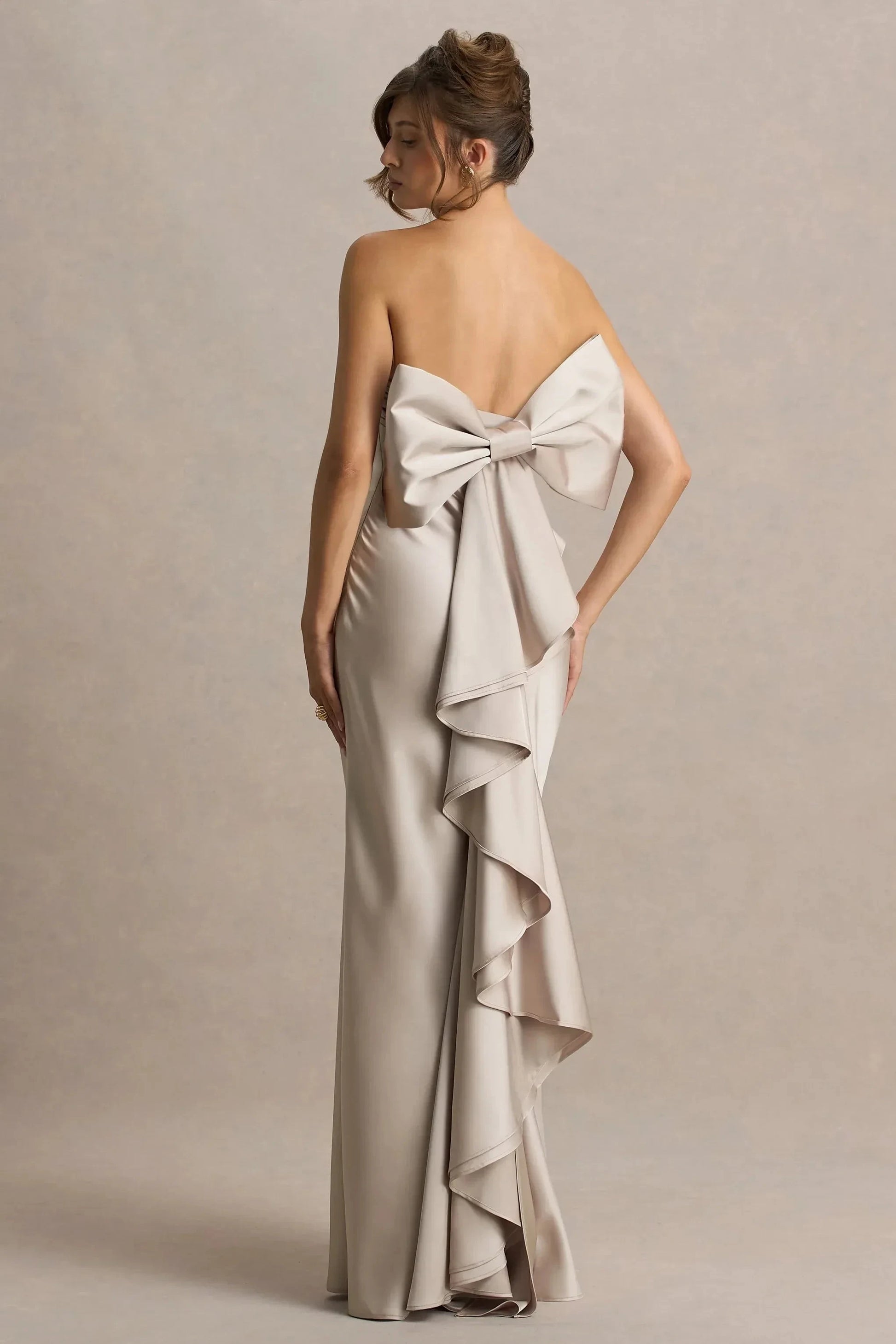 Sophisticated Mermaid Strapless Sleeveless Bow Back Ruffled Floor Length Prom Dress by YiHuiw