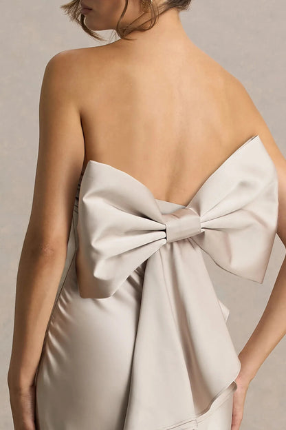 Sophisticated Mermaid Strapless Sleeveless Bow Back Ruffled Floor Length Prom Dress by YiHuiw