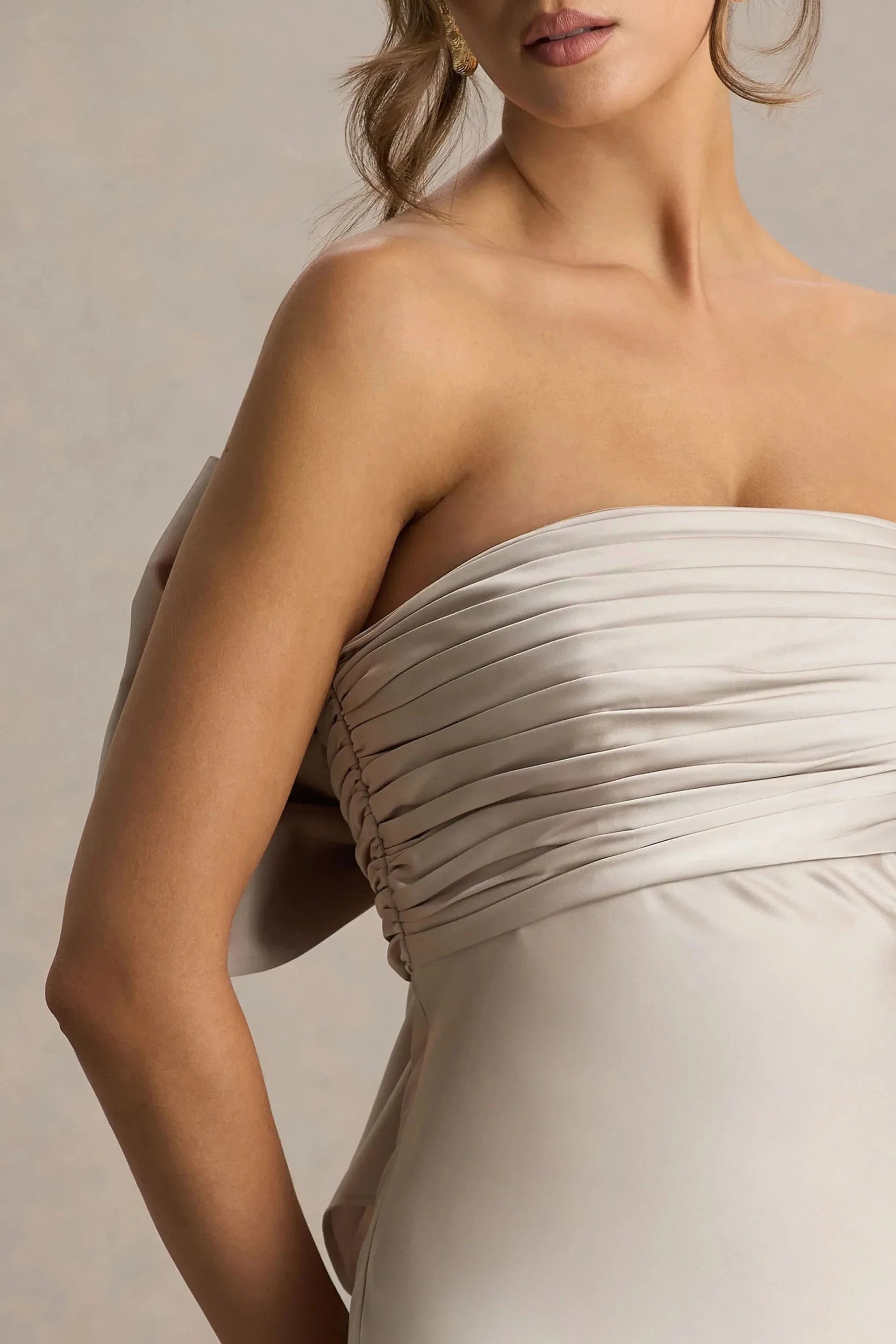 Sophisticated Mermaid Strapless Sleeveless Bow Back Ruffled Floor Length Prom Dress by YiHuiw