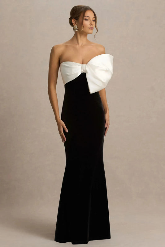 Sophisticated Mermaid Strapless Sleeveless Bow Detail Back Zipper Floor Length Prom Dress by YiHuiw