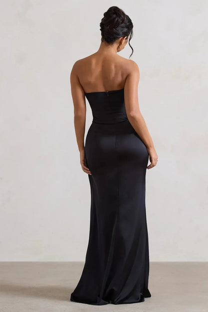 Sophisticated Mermaid Strapless Sleeveless Ruffled Side Back Zipper Floor Length Prom Dress by YiHuiw