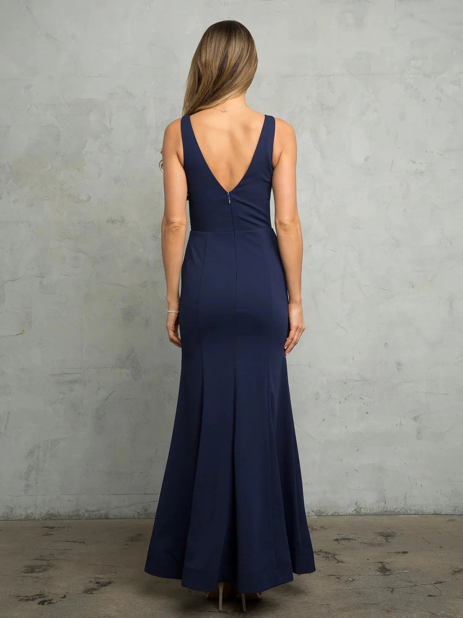 Sophisticated Mermaid V Neck Sleeveless V Back Floor Length Prom Dress by YiHuiw