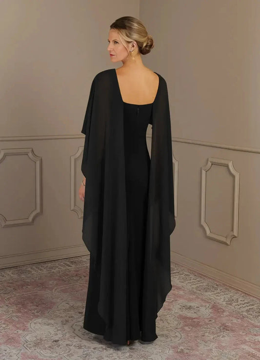 Sophisticated Sheath Boat Neck Cape Sleeve Zipper Back Floor Length Mother of the Bride Dress by YiHuiw
