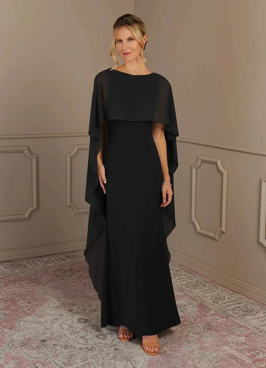 Sophisticated Sheath Boat Neck Cape Sleeve Zipper Back Floor Length Mother of the Bride Dress by YiHuiw