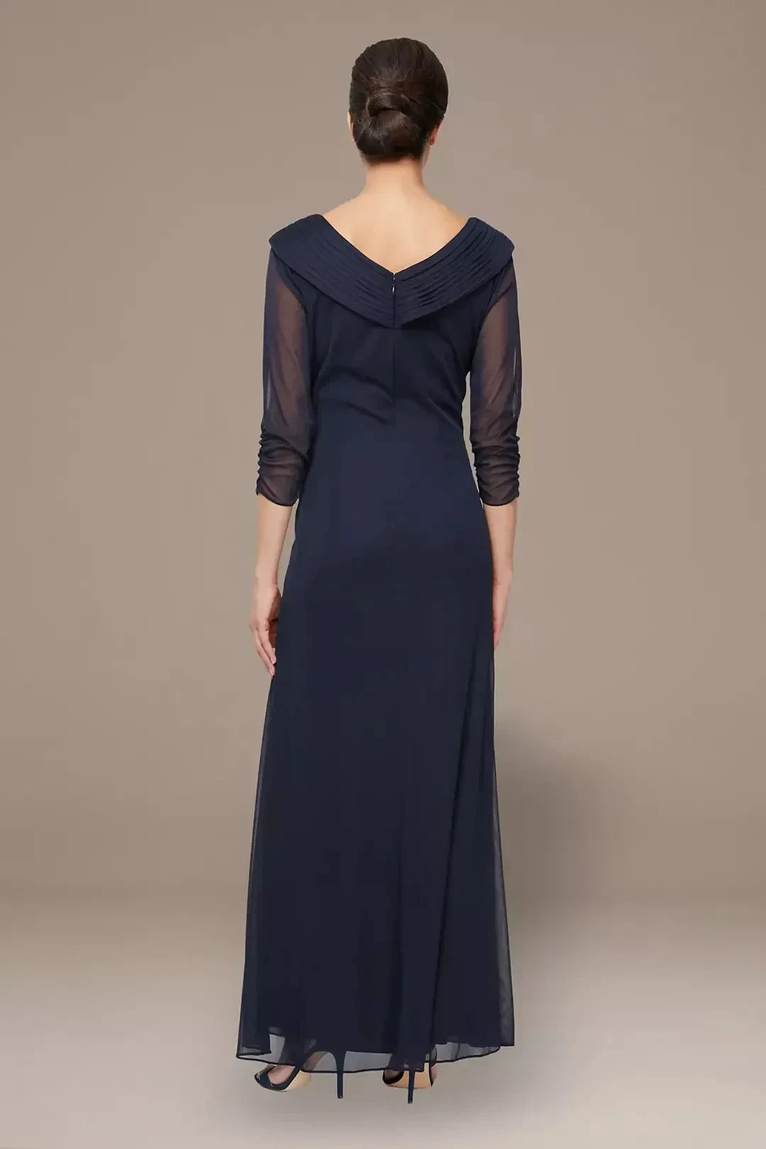 Sophisticated Sheath V Neck Three Quarter Sleeve Zipper Back Floor Length Mother of the Bride Dress by YiHuiw