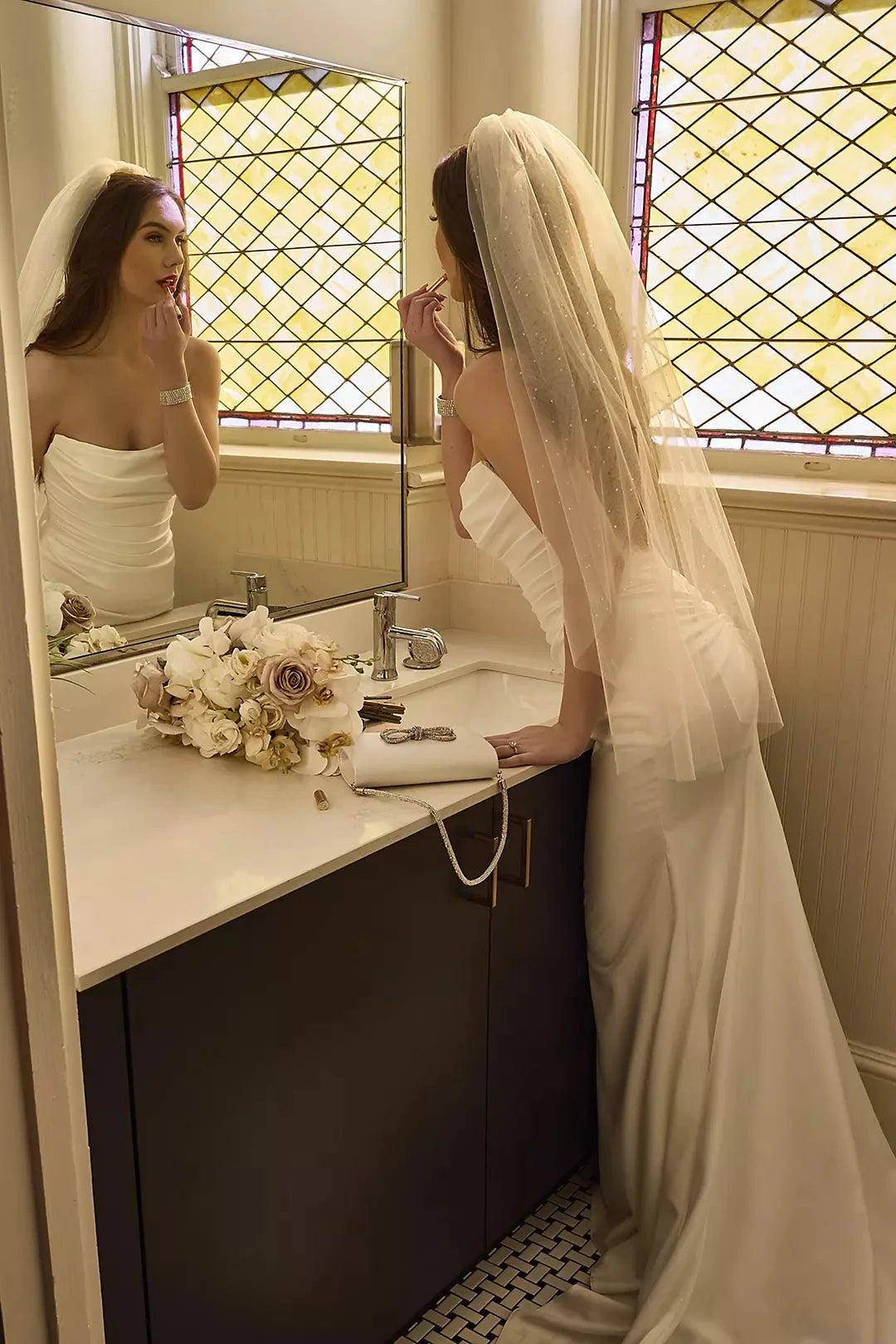 Sophisticated Fitted Mermaid Strapless Ruched Open Back Floor-Length Train Wedding Dress by YiHuiw