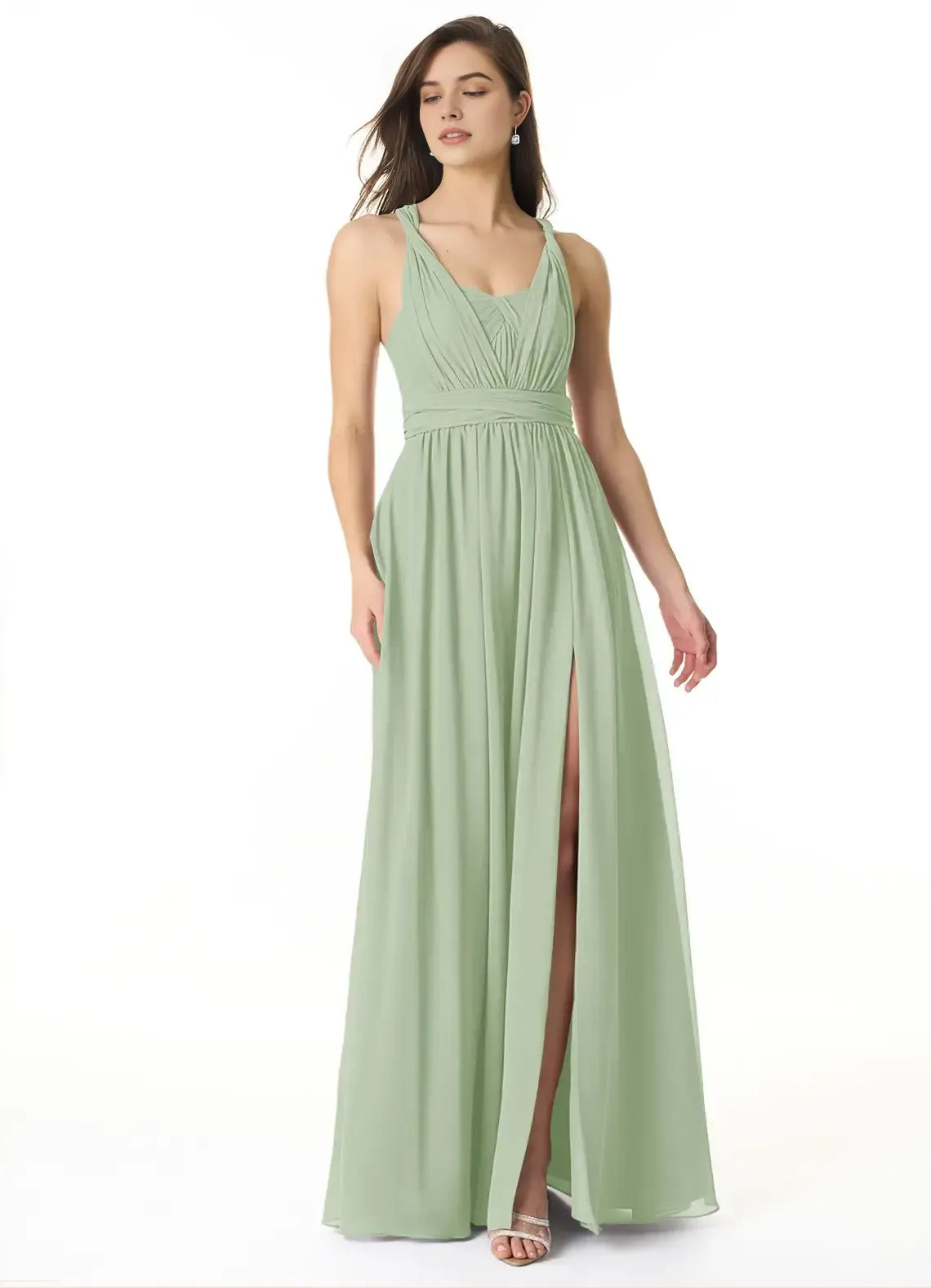 Spaghetti Strap Chiffon High Slit Wedding Dress - Yihuiw by Yihuiw