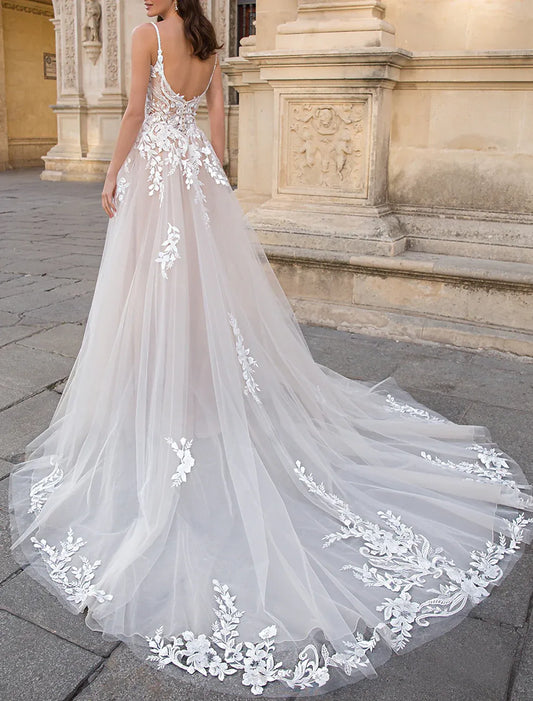Spaghetti Strap Tulle Wedding Dress - Yihuiw by Yihuiw