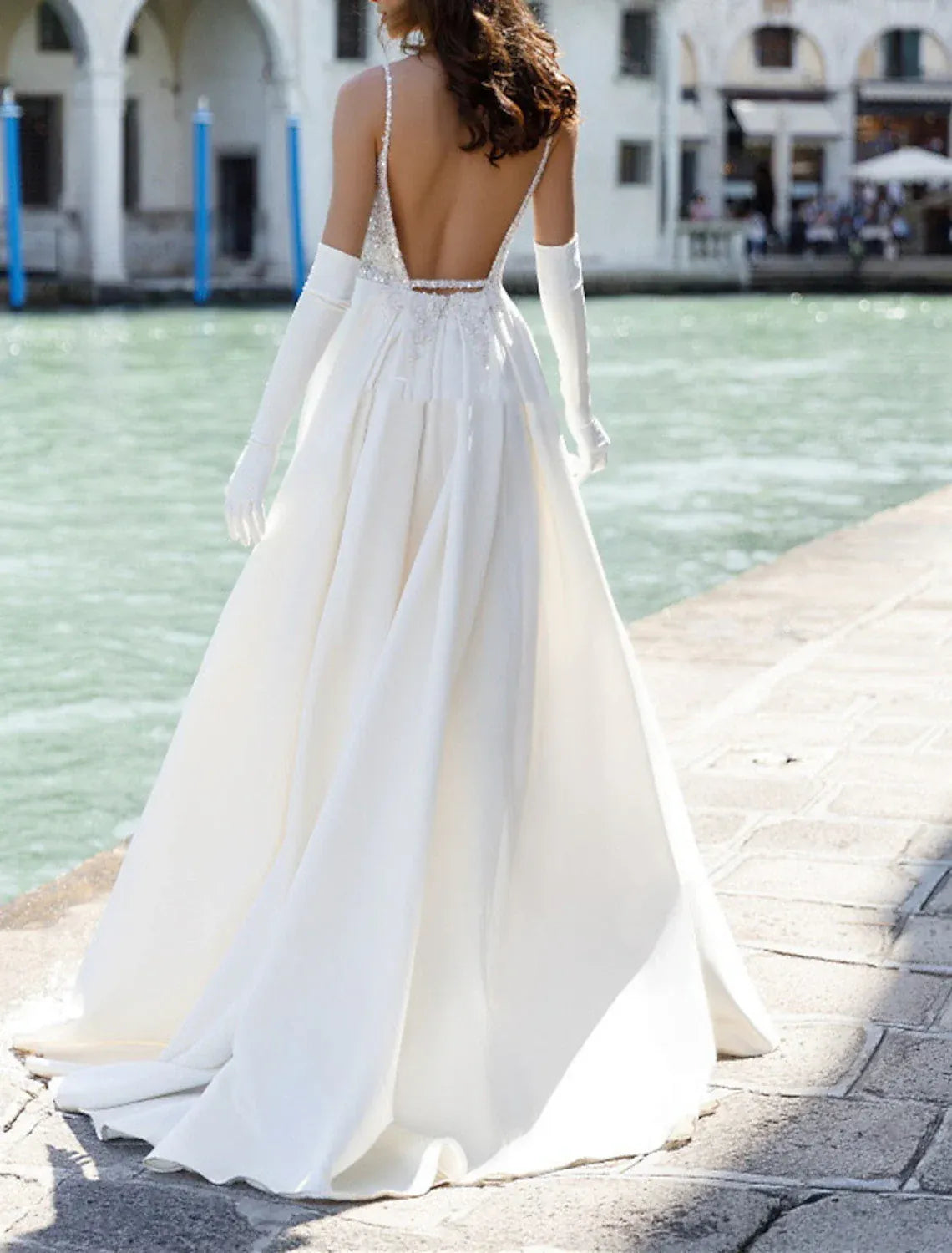 Spaghetti Strap Satin High Slit Wedding Dress - Yihuiw by Yihuiw