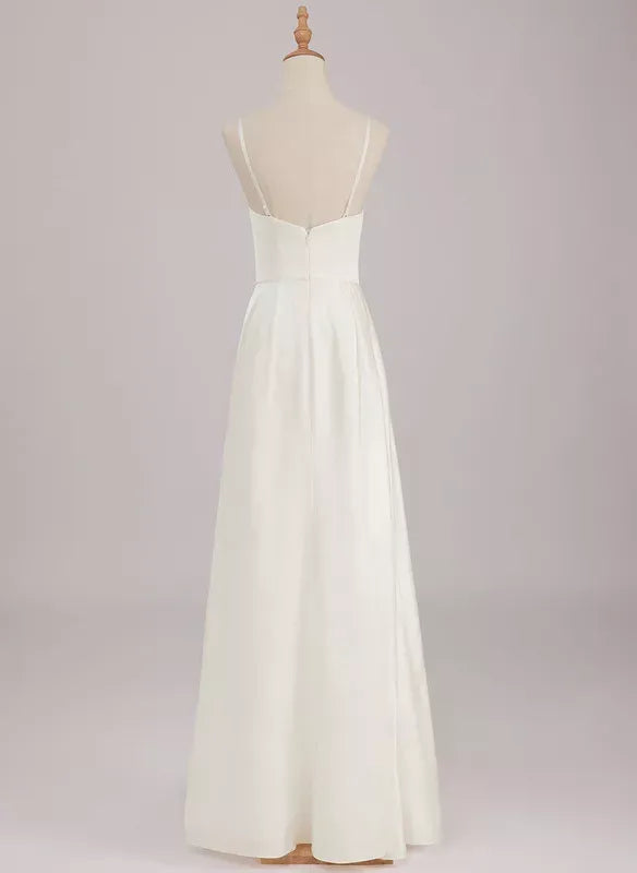 Spaghetti Strap Satin High Slit Wedding Dress - Yihuiw by Yihuiw