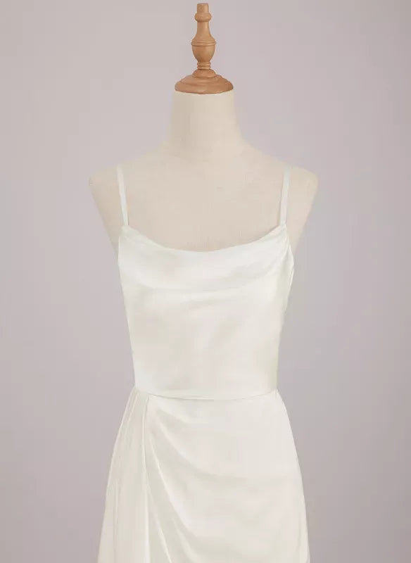 Spaghetti Strap Satin High Slit Wedding Dress - Yihuiw by Yihuiw