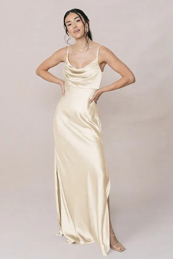 Mermaid Spaghetti Strap Satin High Slit Wedding Dress - Yihuiw by Yihuiw