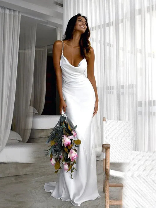 Mermaid Spaghetti Strap Satin Wedding Dress - Yihuiw by Yihuiw