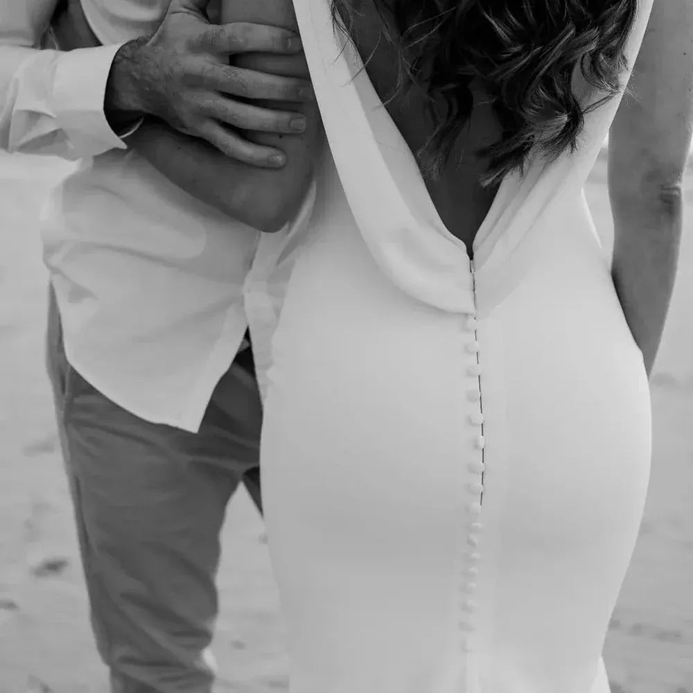 Mermaid Spaghetti Strap Satin Button Back Train Wedding Dress - Yihuiw by Yihuiw
