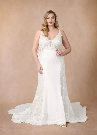 Mermaid Spaghetti Strap Lace Train Wedding Dress - Yihuiw by Yihuiw