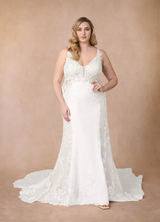 Mermaid Spaghetti Strap Lace Train Wedding Dress - Yihuiw by Yihuiw