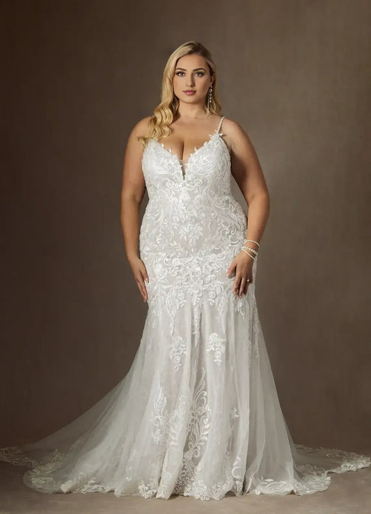 Mermaid Spaghetti Strap Lace Train Wedding Dress - Yihuiw by Yihuiw