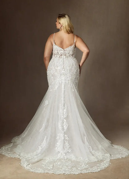 Mermaid Spaghetti Strap Lace Train Wedding Dress - Yihuiw by Yihuiw