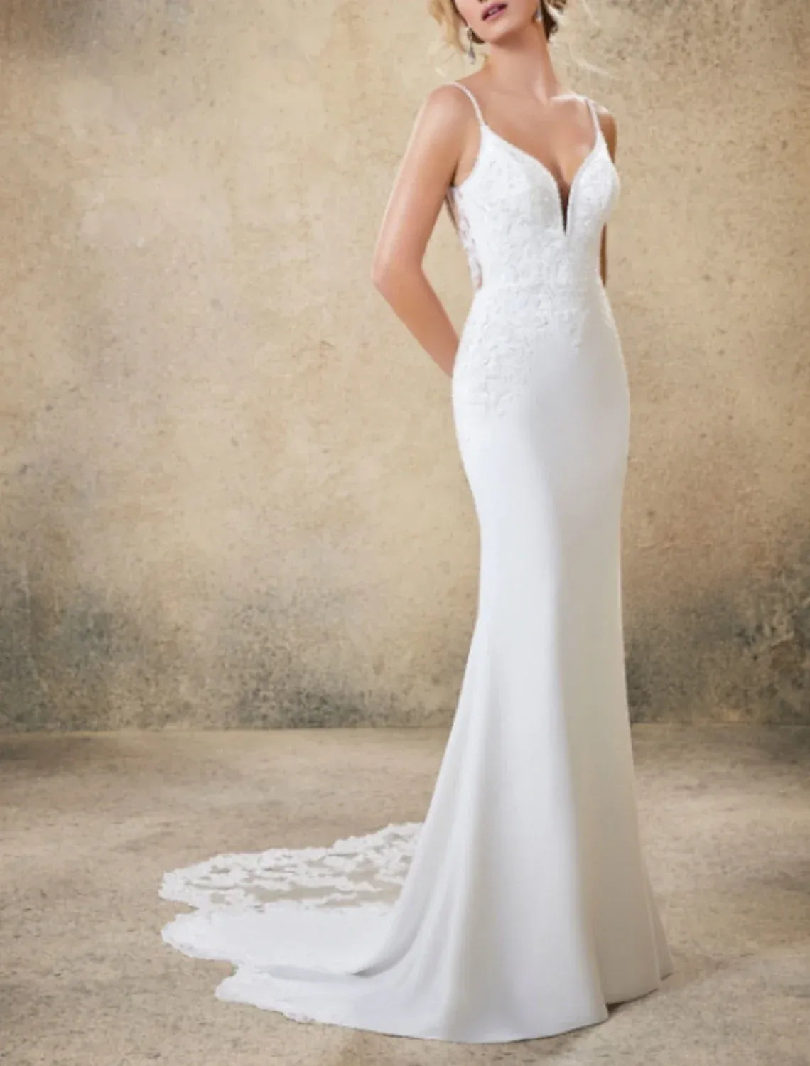 Mermaid Spaghetti Strap Lace Open Back Train Wedding Dress - Yihuiw by Yihuiw