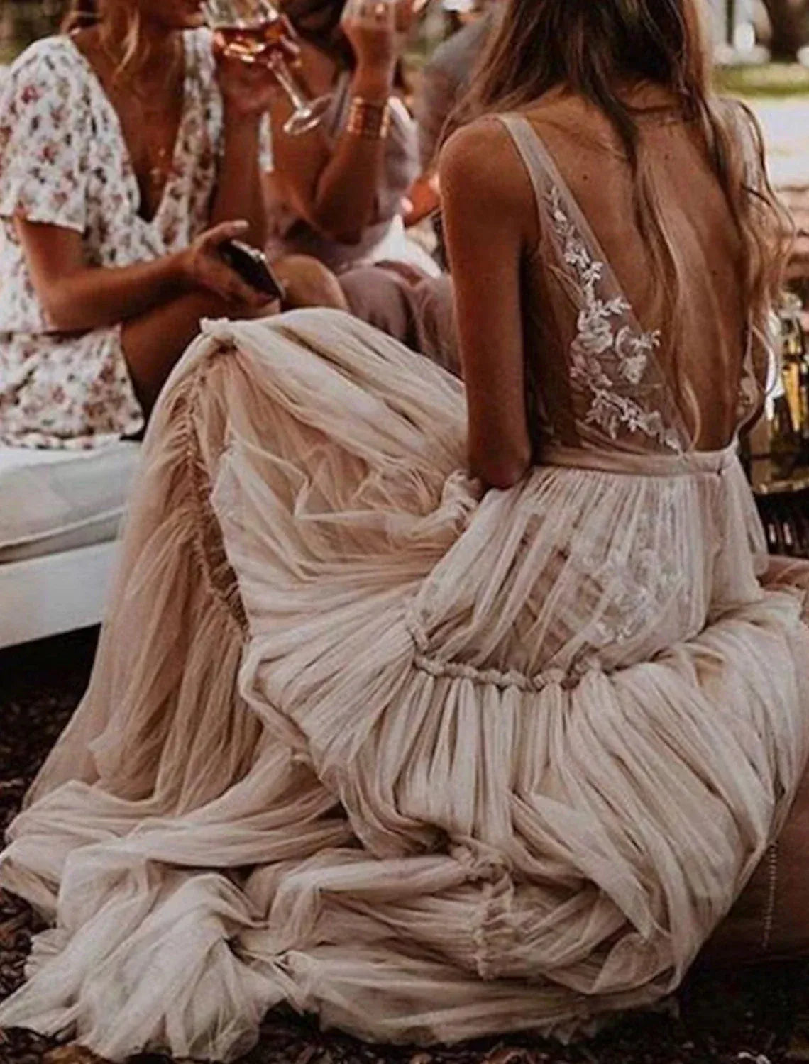 A-Line Spaghetti Strap Tulle Open Back Tiered Wedding Dress - Yihuiw by Yihuiw