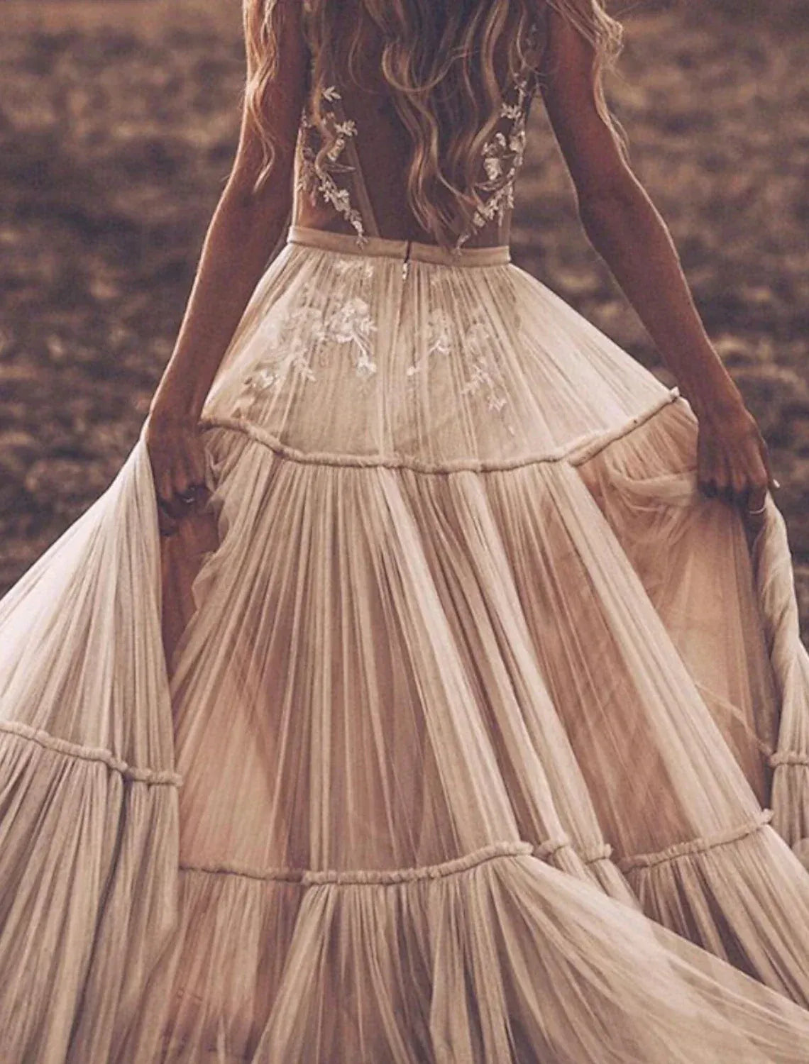 A-Line Spaghetti Strap Tulle Open Back Tiered Wedding Dress - Yihuiw by Yihuiw