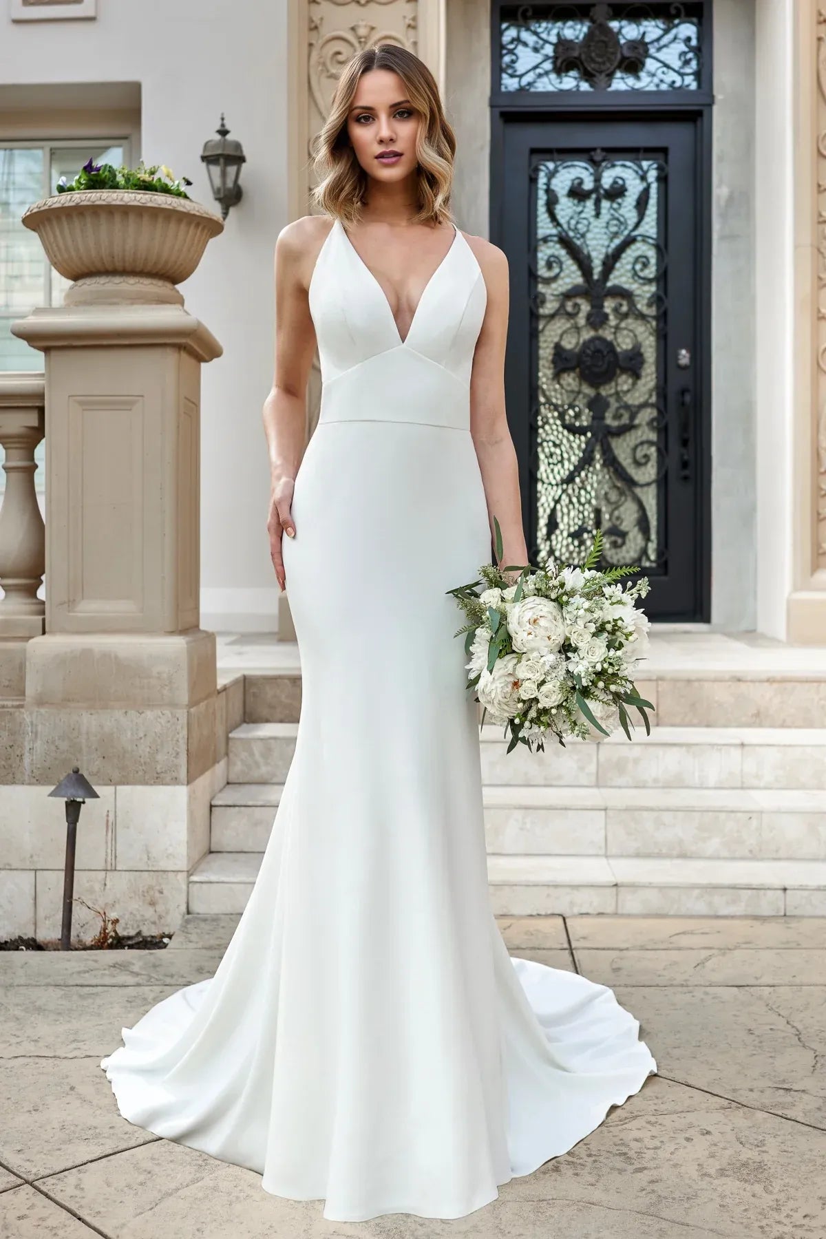 Mermaid Spaghetti Strap Crepe Wedding Dress - Yihuiw by Yihuiw