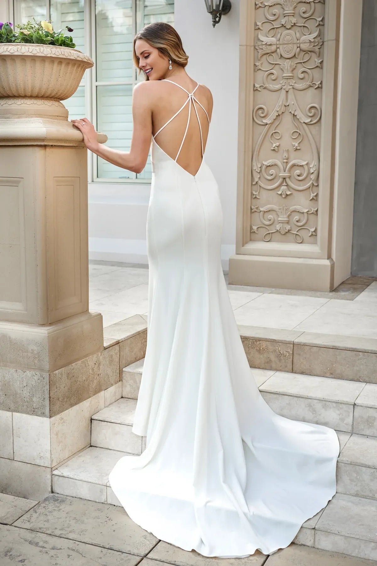 Mermaid Spaghetti Strap Crepe Wedding Dress - Yihuiw by Yihuiw