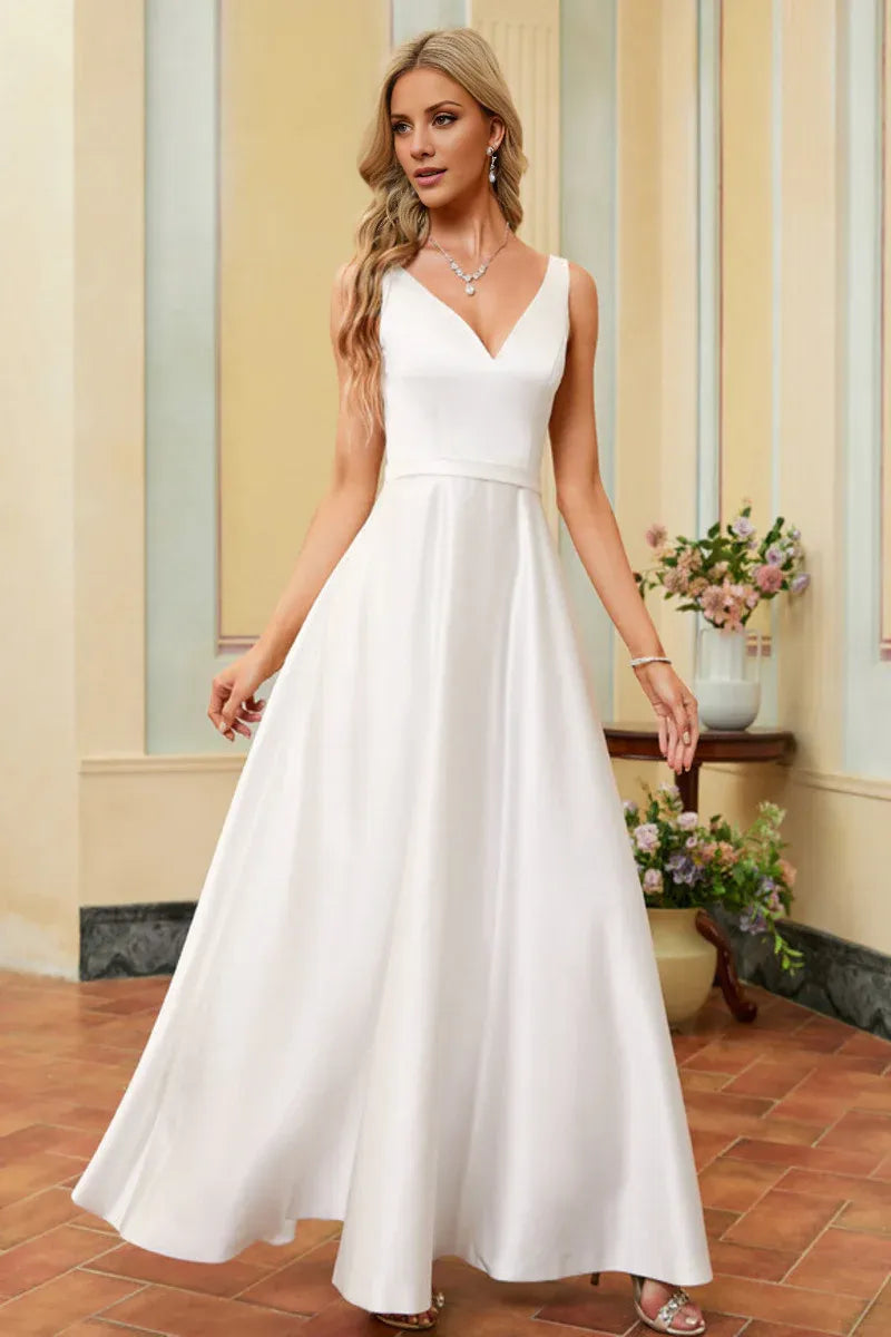 Spaghetti Strap Satin Wedding Dress - Yihuiw by Yihuiw