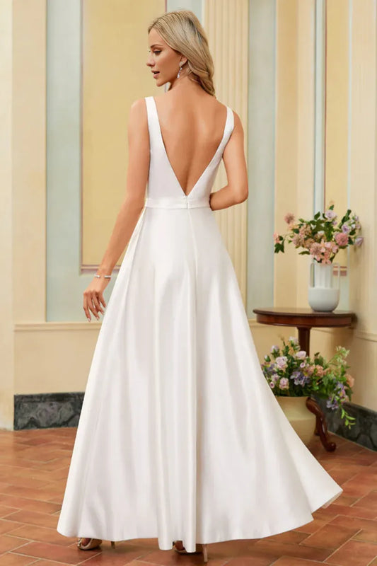 Spaghetti Strap Satin Wedding Dress - Yihuiw by Yihuiw