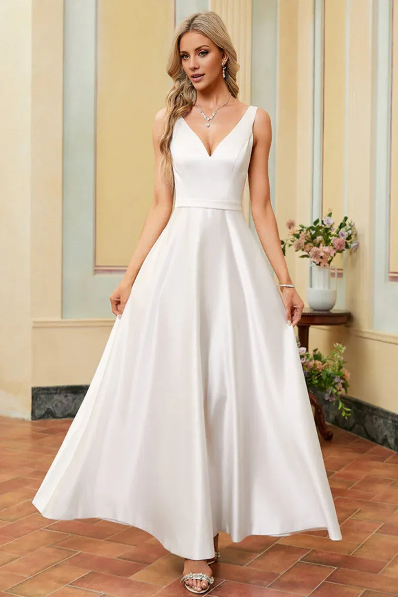 Spaghetti Strap Satin Wedding Dress - Yihuiw by Yihuiw