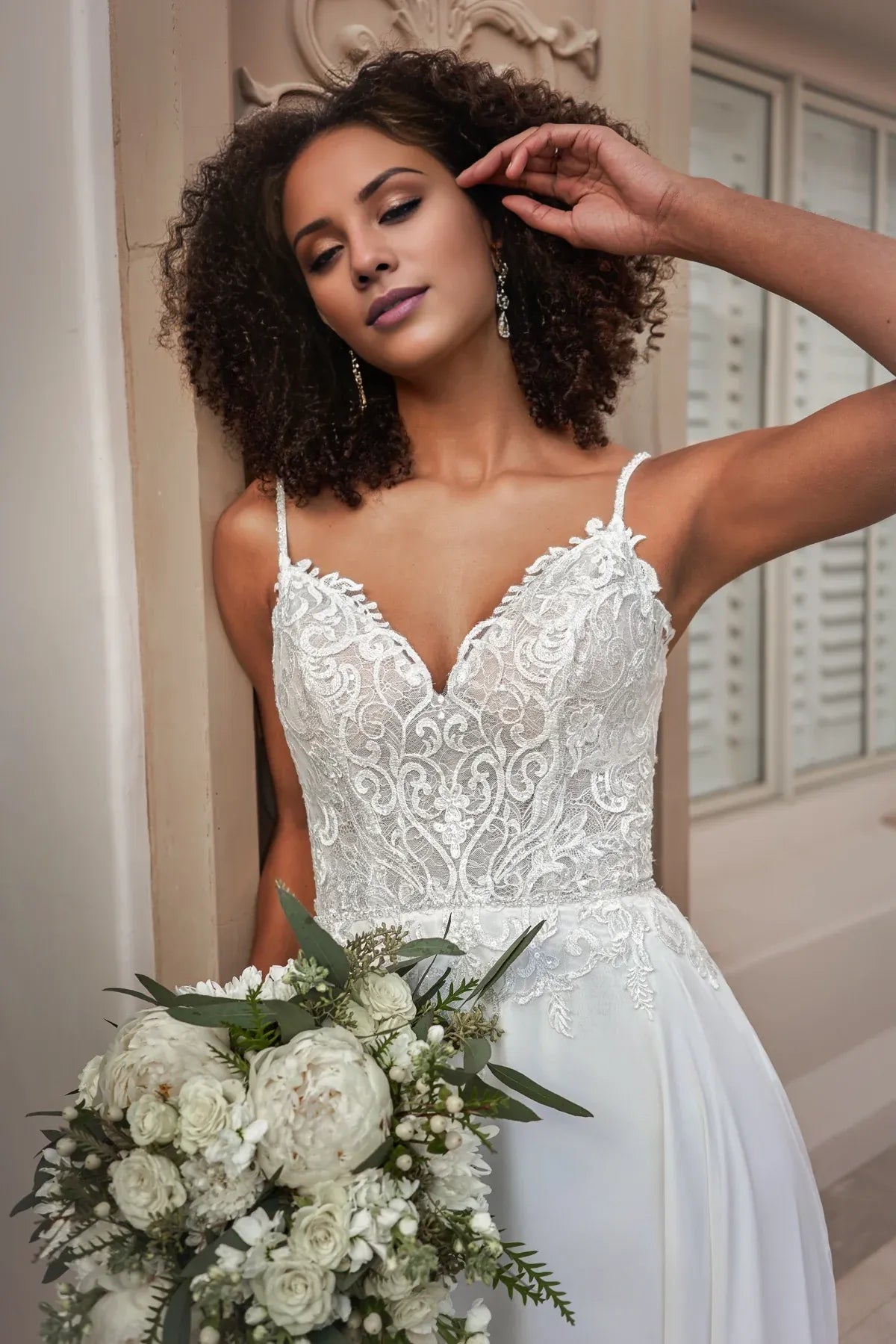Spaghetti Strap Chiffon Button Back Wedding Dress - Yihuiw by Yihuiw