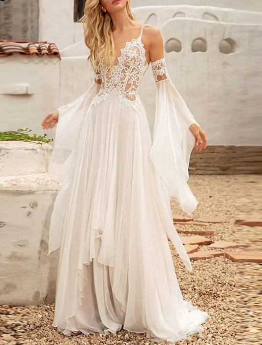 Spaghetti Strap Chiffon Wedding Dress - Yihuiw by Yihuiw