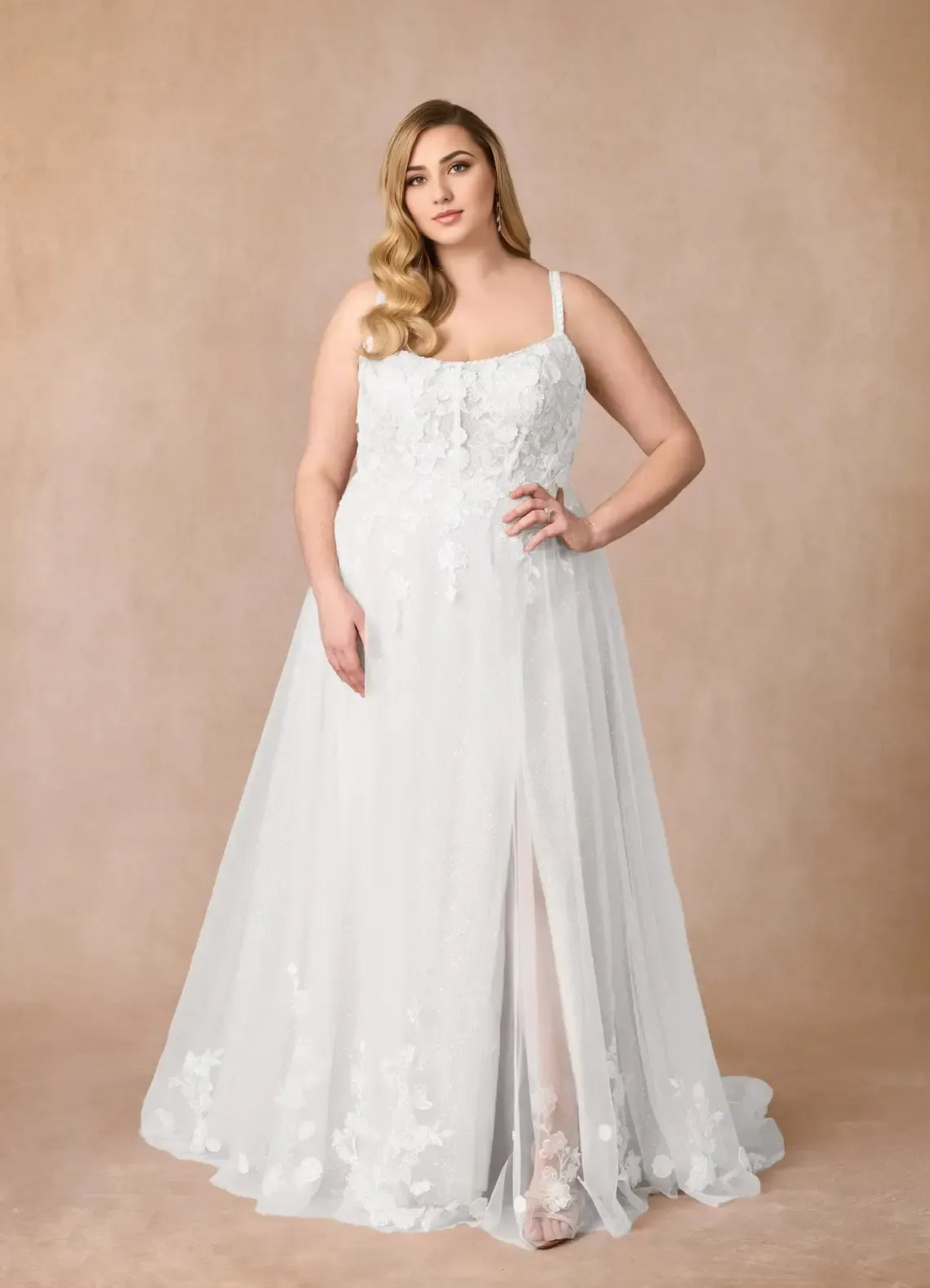 A-Line Spaghetti Strap Tulle High Slit Wedding Dress - Yihuiw by Yihuiw