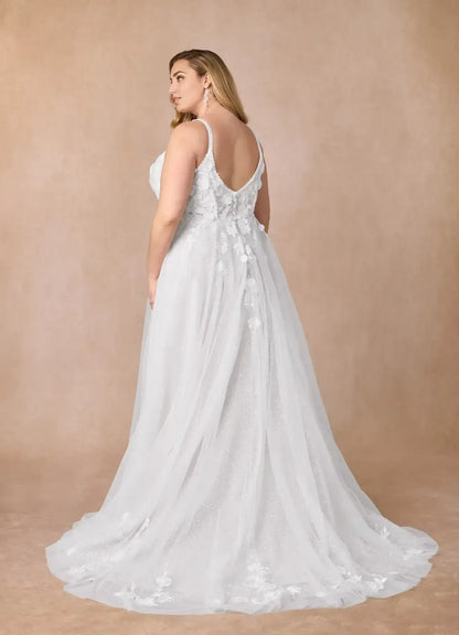 A-Line Spaghetti Strap Tulle High Slit Wedding Dress - Yihuiw by Yihuiw
