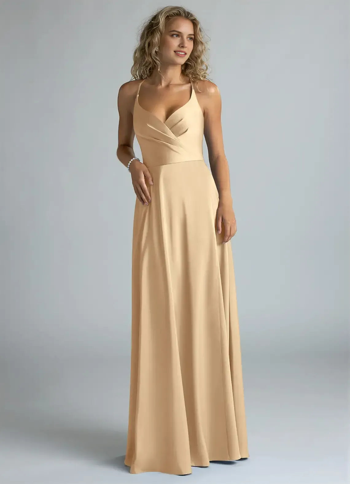 A-Line V-Neck Satin Open Back Wedding Dress - Yihuiw by Yihuiw