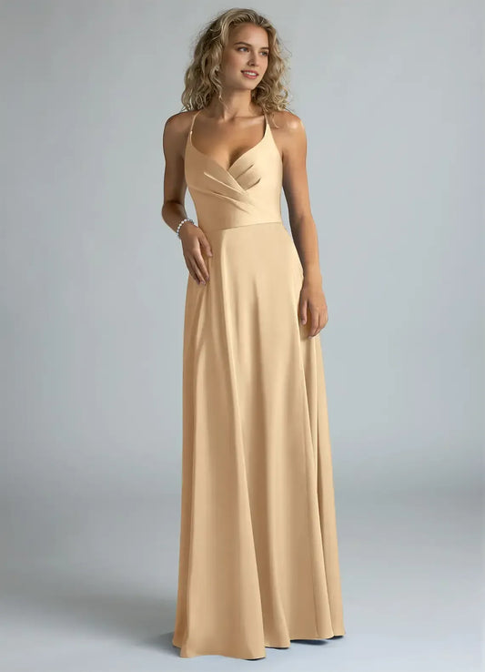 A-Line V-Neck Satin Open Back Wedding Dress - Yihuiw by Yihuiw