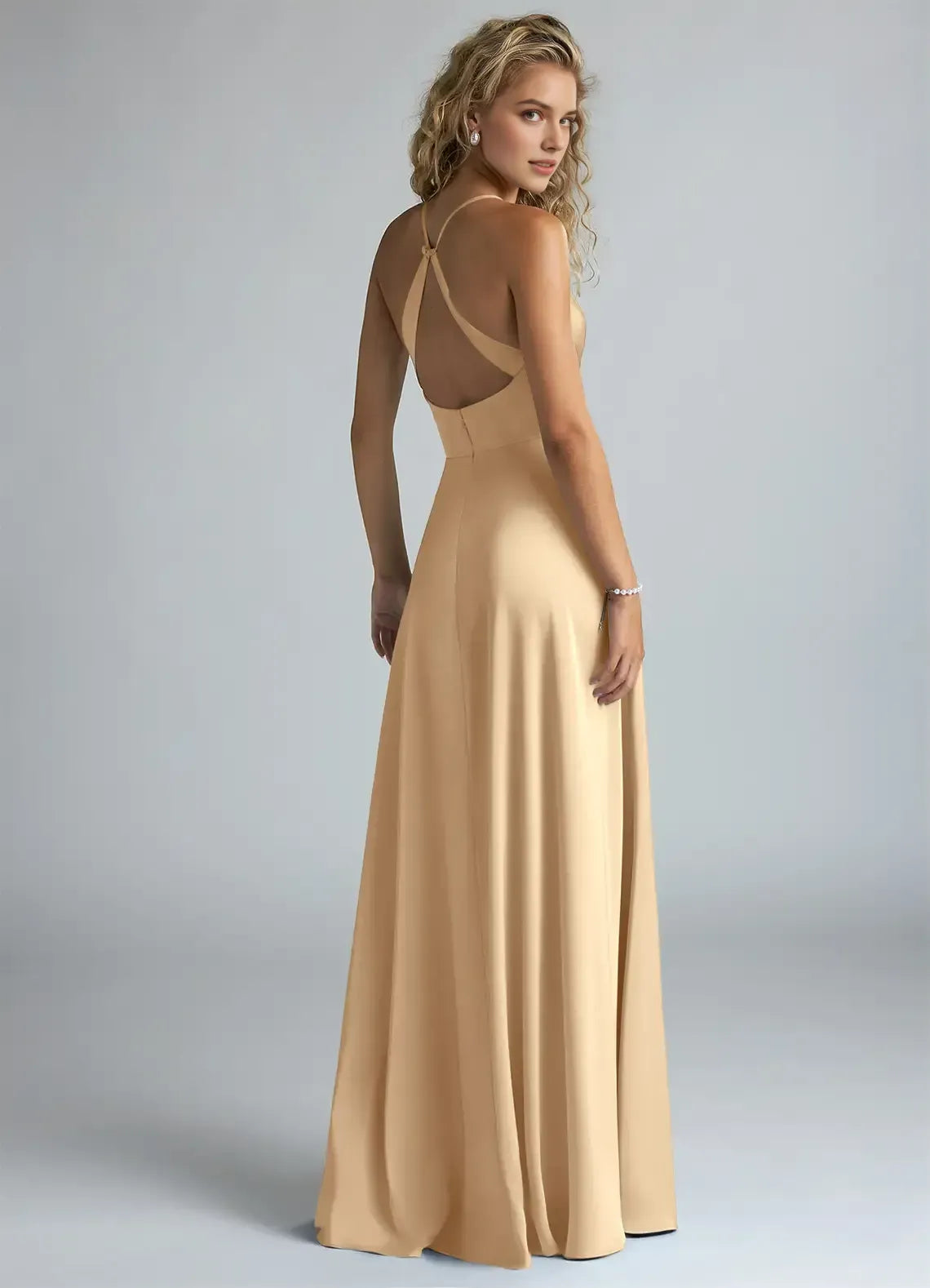 A-Line V-Neck Satin Open Back Wedding Dress - Yihuiw by Yihuiw