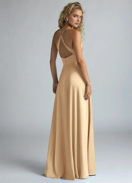 A-Line V-Neck Satin Open Back Wedding Dress - Yihuiw by Yihuiw