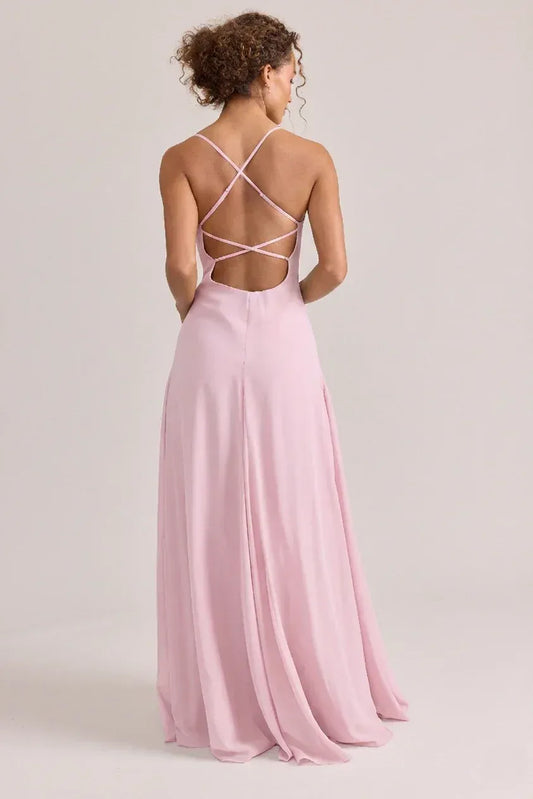A-Line V-Neck Chiffon High Slit Wedding Dress - Yihuiw by Yihuiw
