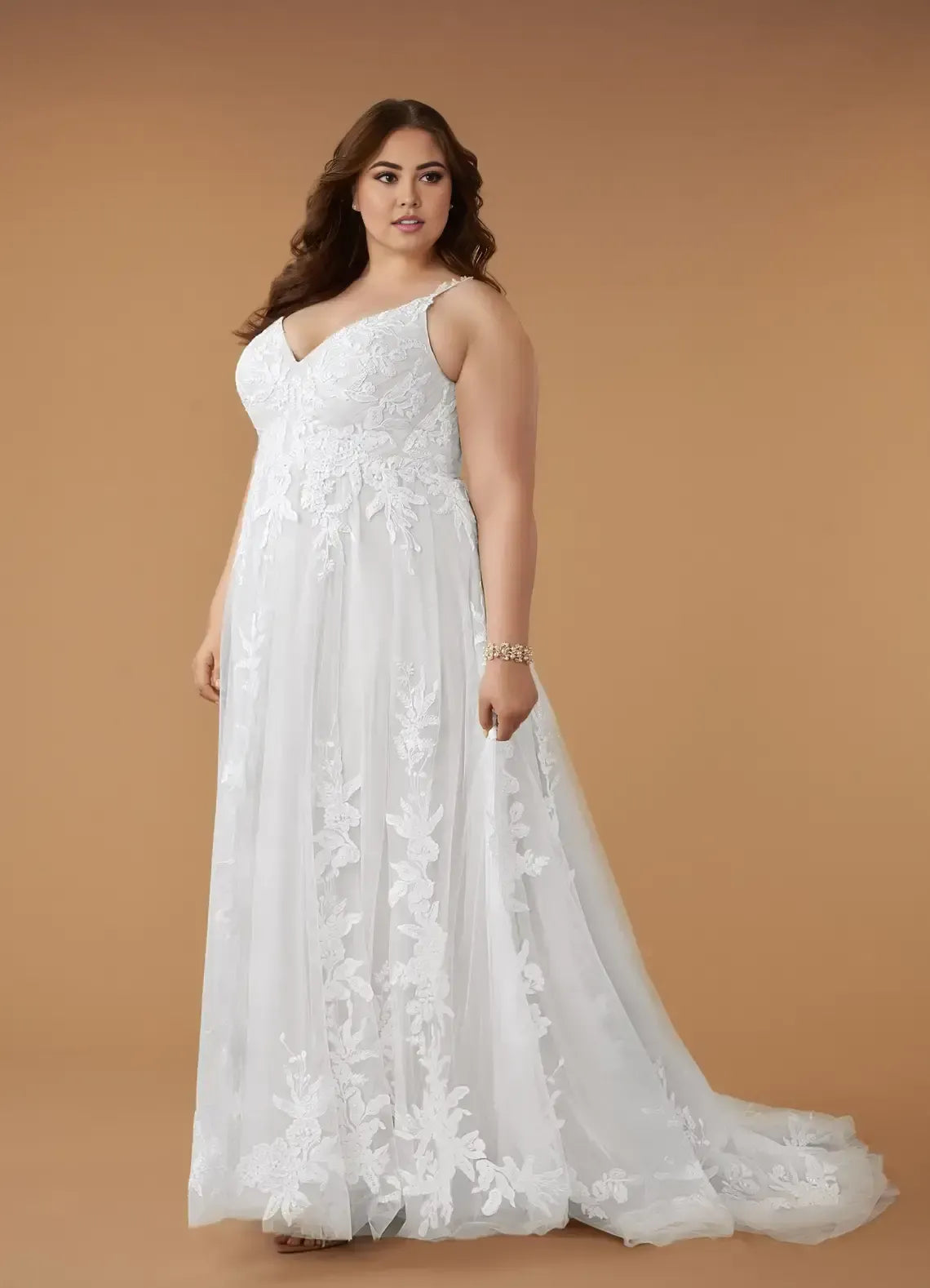 A-Line V-Neck Tulle Train Wedding Dress - Yihuiw by Yihuiw