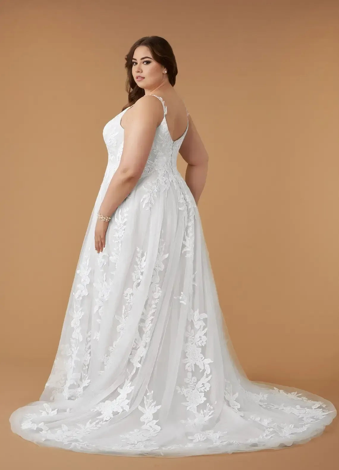 A-Line V-Neck Tulle Train Wedding Dress - Yihuiw by Yihuiw