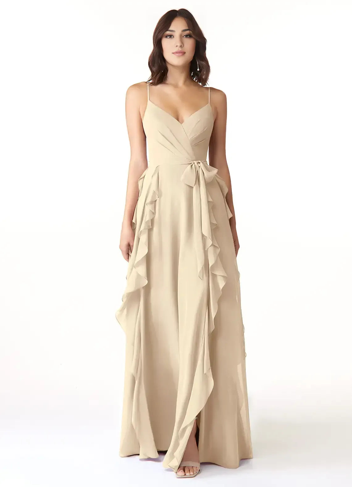 A-Line V-Neck Chiffon High Slit Wedding Dress - Yihuiw by Yihuiw