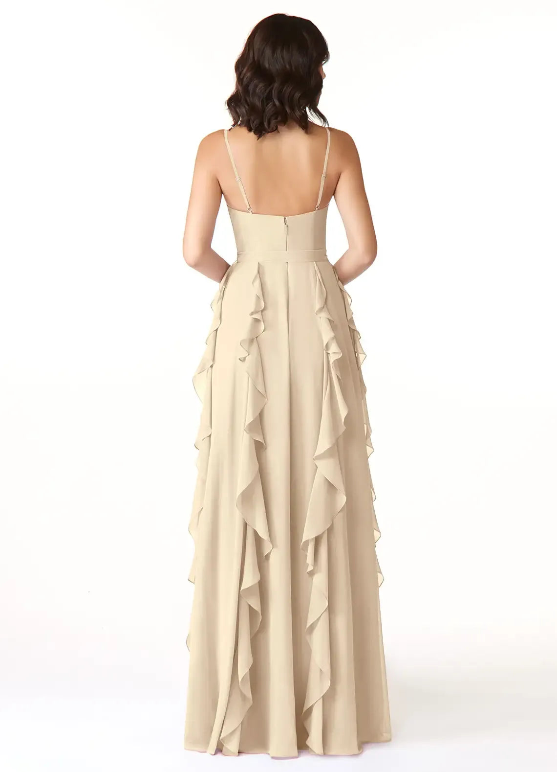 A-Line V-Neck Chiffon High Slit Wedding Dress - Yihuiw by Yihuiw